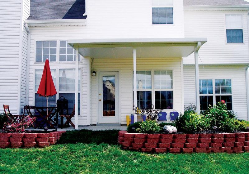 striped awnings outside of commercial building